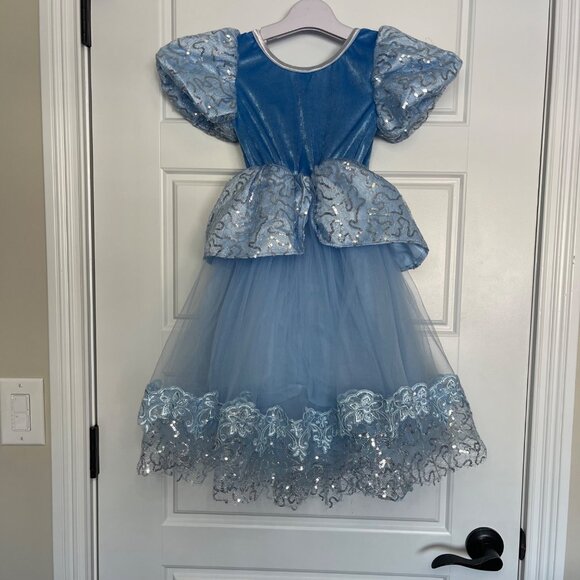 Duokipolla Cinderella Style Dress Up Dress Girls 110cm (US 5) Tulle Blue Sequine - Picture 3 of 16